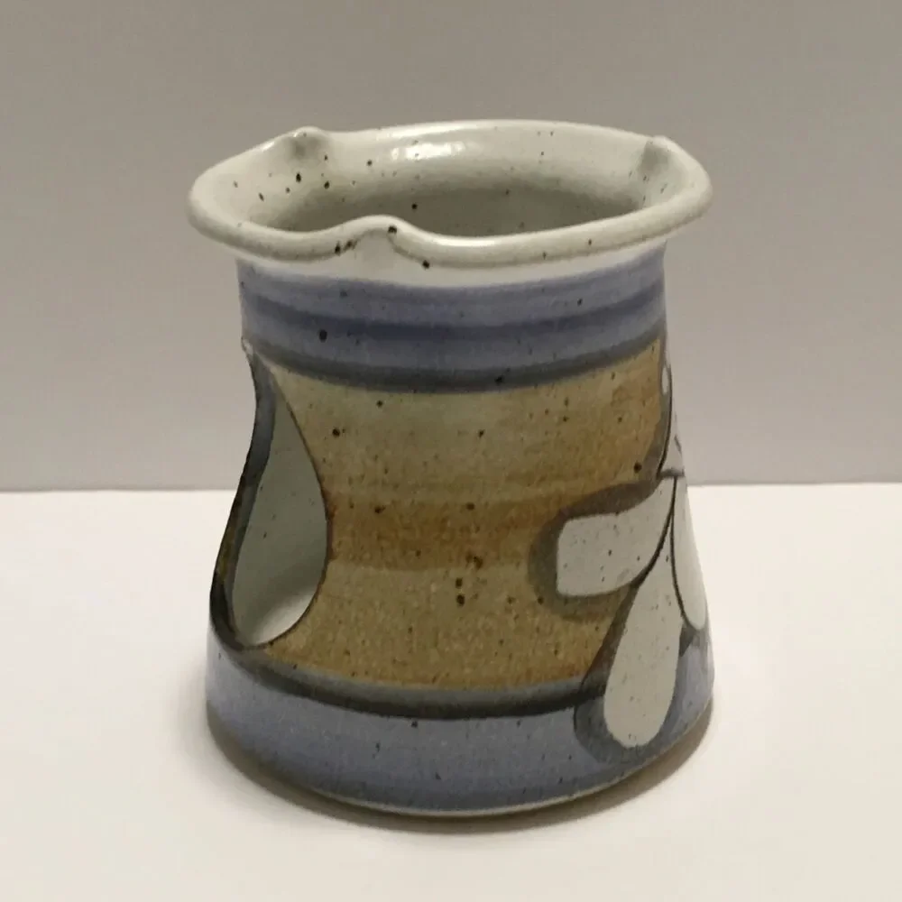 Vintage Petteford Pottery Signed Candle Votive Holder Bird Speckled Stoneware